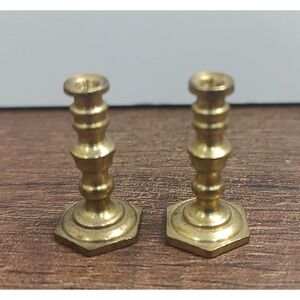 Vintage Pair Of Brass Metal Candlesticks Dollhouse Furniture Miniature Diorama